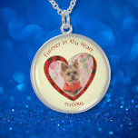 Furever i mitt hjärt-pets fotopapperutskrift sterling silver halsband<br><div class="desc">Furever i min hjärna-minnesstund med en röd och svart platta och en faux glitter-kontur. Lägg till ditt foto och husets namn. All text är anpassade.</div>