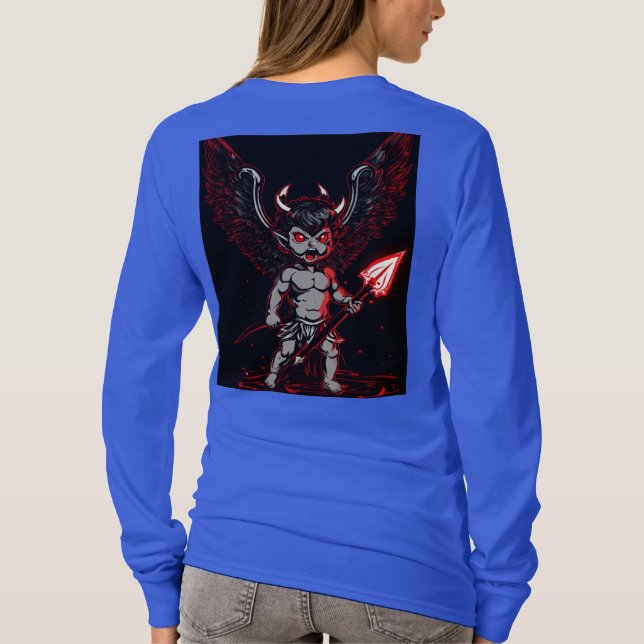 Furiös cupid: Red Eyed Cherub med devilish Flair T Shirt (Baksida)