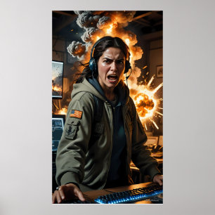 Furious Gamer Explosion Scene Foto Print Poster