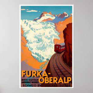 Furka Pass Schweiz vintage resor Poster