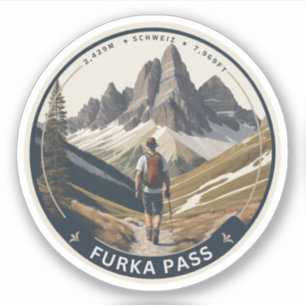 Furkapass-vandringar schweizisk alpin road trip klistermärken