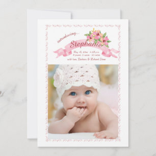 Furling Ribbon Photo Birth Notice Meddelande