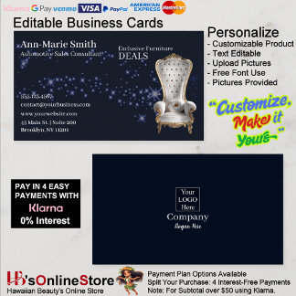 Furniture Sales Sparkle Chair Black Business Card Visitkort