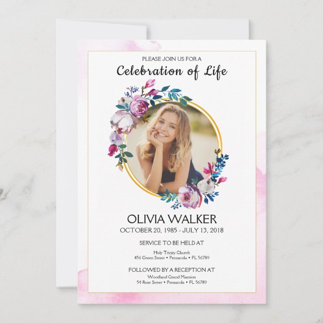 Furple Flowers Funeral Celebring the life Inbjudningar (Framsida)