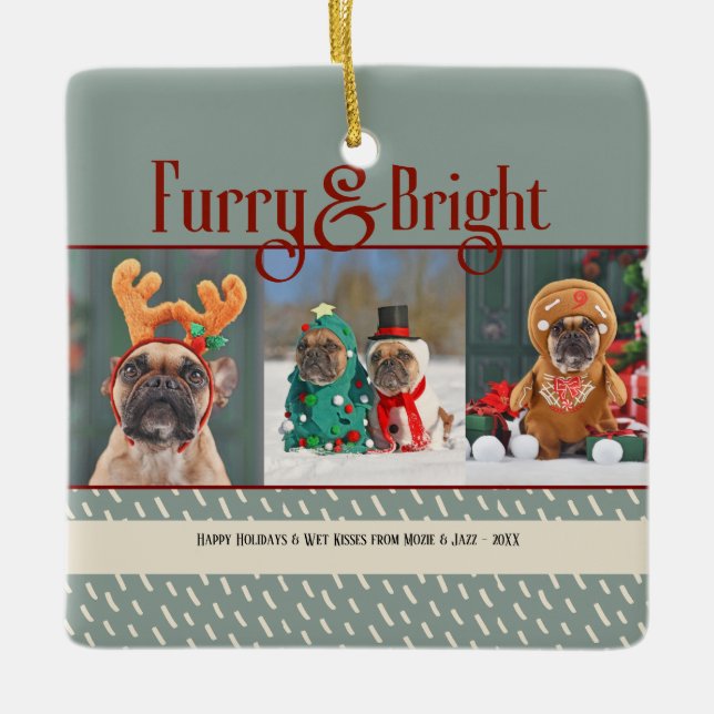 Furry & Bright Dog Christmas Photo Holiday Julgransprydnad Keramik (Framsida)