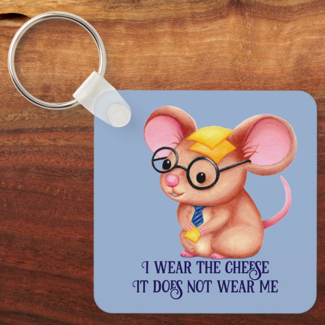 Furry Cheese Man Business Mouse Tie Glasses Nerdy Nyckelring (Framsida)