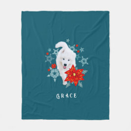 Furry Christmas Dog Samoyed personalized Fleecefilt
