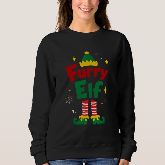 Furry Elf Pet Family Christmas Design T Shirt (Framsida)