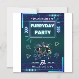 Furryday Fest Inbjudan Retro Neon Magnetisk Inbjudningskort