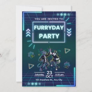 Furryday Festinladning Retro Neon Inbjudningar