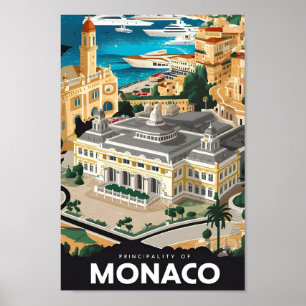 Furstendömet Monaco Vintage resor Illustration Poster