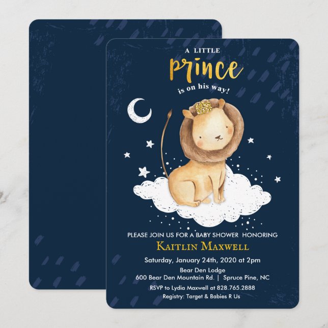 Furstlig Lejon Baby Shower Inbjudan (Fram/baksida)