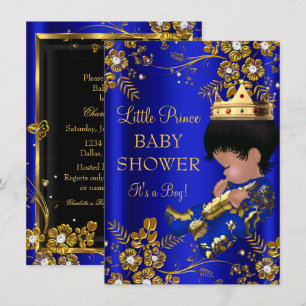 Furstlig pojke baby shower blå guld inbjudan