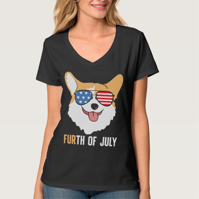 FURth 4th Of July Corgi Dog  American Flag Sunglas T Shirt (Framsida)