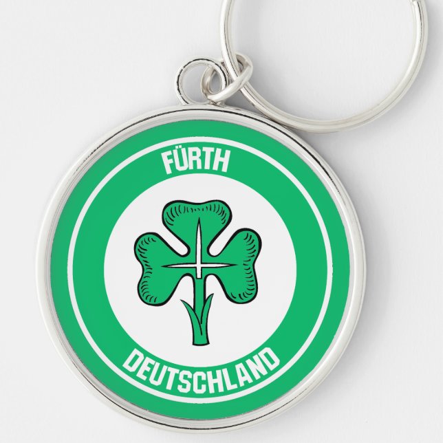 Fürth Round Emblem Rund Silverfärgad Nyckelring (Framsidan)