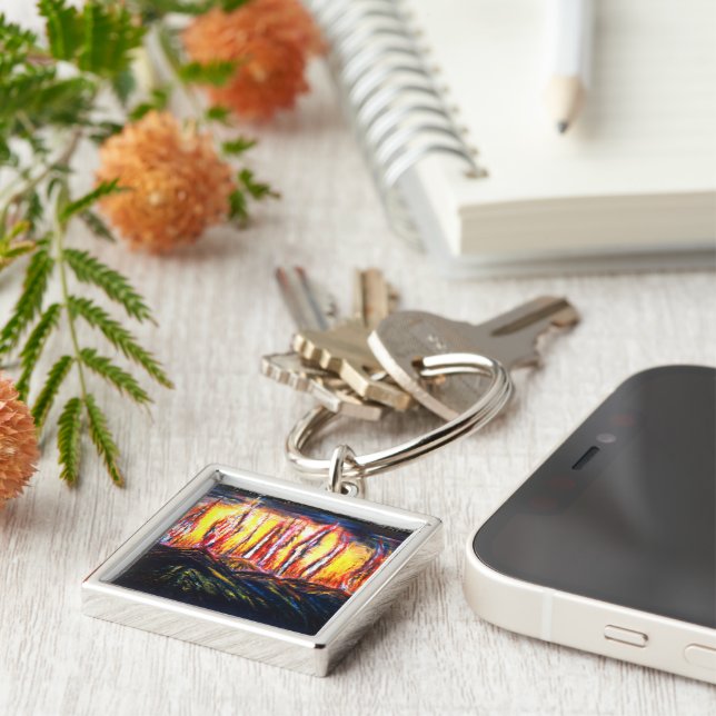 Fury Fires Fyrkantig Silverfärgad Nyckelring (Sidan)