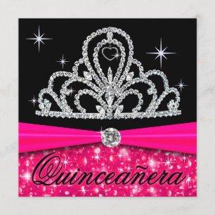 Fuschia Black Quinceanera Prinsessan Tiara Bling Inbjudningar