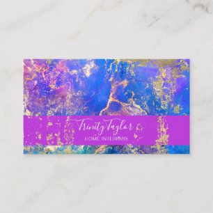 Fuschia Blue Marble Bläck & Gold Foil  Visitkort