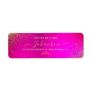 Fuschia+Falskt Guld Glitter Returadress Etikett