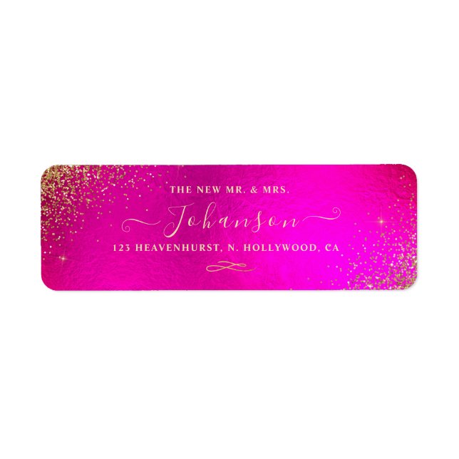 Fuschia+Falskt Guld Glitter Returadress Etikett (Framsidan)
