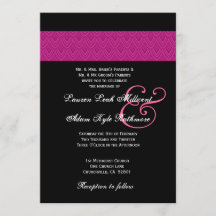 Fuschia Feasted Chevron Black Bröllop Monogram