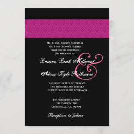 Fuschia Feasted Chevron Black Bröllop Monogram Inbjudningar