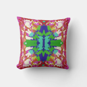 Fuschia Grönt Blue Guld White Fantasy Flower Motif Kudde