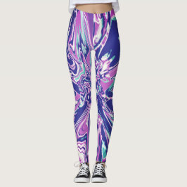 Fuschia Lila Aqua White Psychedelic Flower Leggings