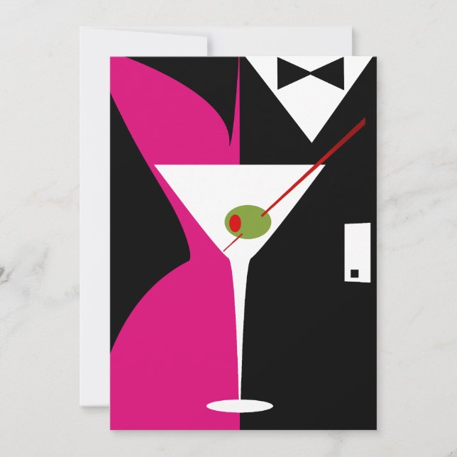 Fuschia och Svart Klassisk Martini Cocktail Inbjudningar (Framsida)