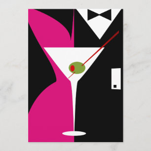 Fuschia och Svart Klassisk Martini Cocktail Inbjudningar