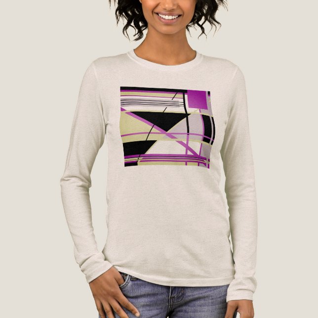 Fuschia Olive Lilac Black Geometric Abstrakt Art T Shirt (Framsida)