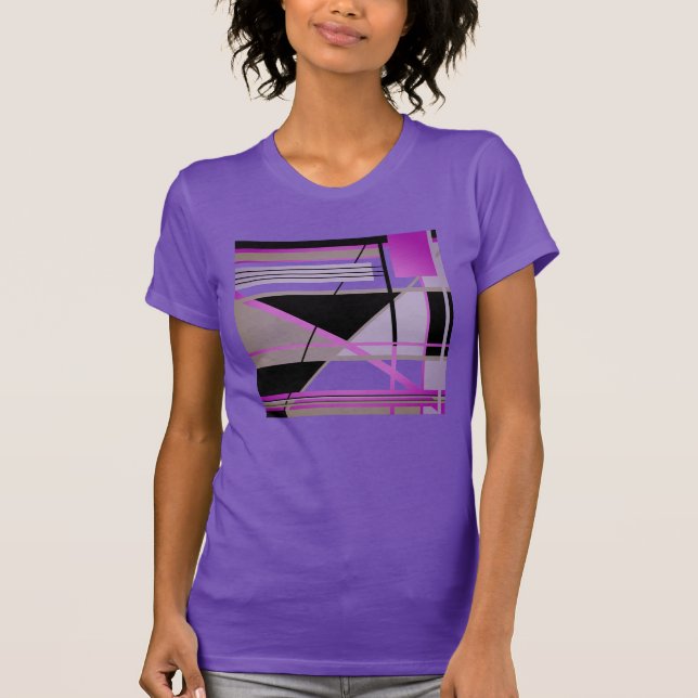 Fuschia Olive Lilac Black Geometric Abstrakt Art T Shirt (Framsida)