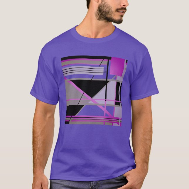 Fuschia Olive Lilac Black Geometric Abstrakt Art T Shirt (Framsida)