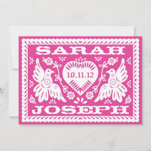 Fuschia Papel Picado Love birds bröllopsinbjudan Inbjudningar