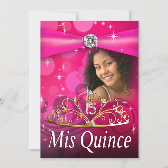 Fuschia Quinceanera 15 Princess Tiara Foto Inbjudningar (Framsida)