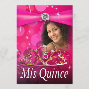 Fuschia Quinceanera 15 Princess Tiara Foto Inbjudningar