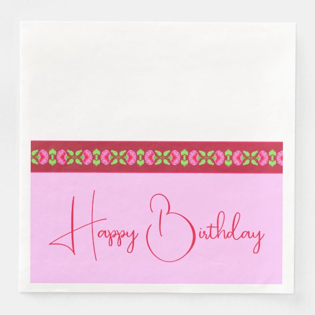 Fuschia Rosa Blommigt Pappersservett (Framsida)