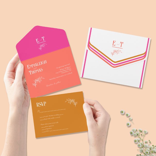 Fuschia Rosa Coral + Orange Bold Retro Bröllop (Skapare uppladdad)