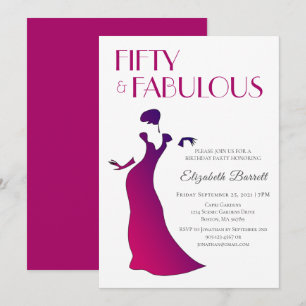 Fuschia Rosa Elegant 50 och Fabulous Birthday Inbjudningar
