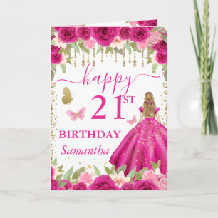 Fuschia Rosa Klänning Blond Prinsessa Födelsedag Kort
