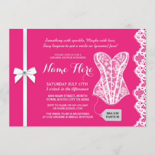 Fuschia Rosa Lingerie Shower Snöre Möhippa Inbjuda Inbjudningar