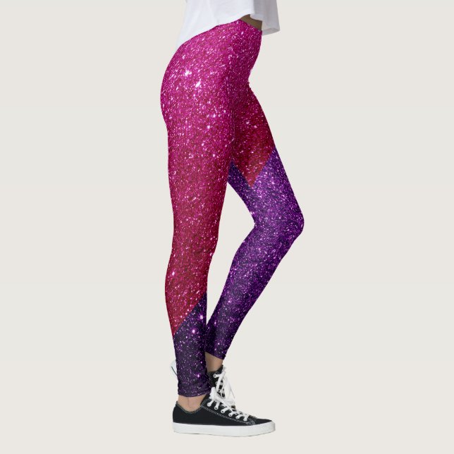 Fuschia Rosa & Mörk Lila Glitter Glam Leggings (Höger)