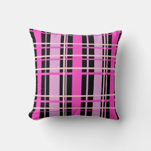 Fuschia Rosa och Svart Rutig Kuddthrow Pillow Kudde