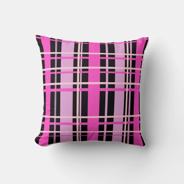Fuschia Rosa och Svart Rutig Kuddthrow Pillow Kudde (Framsida)