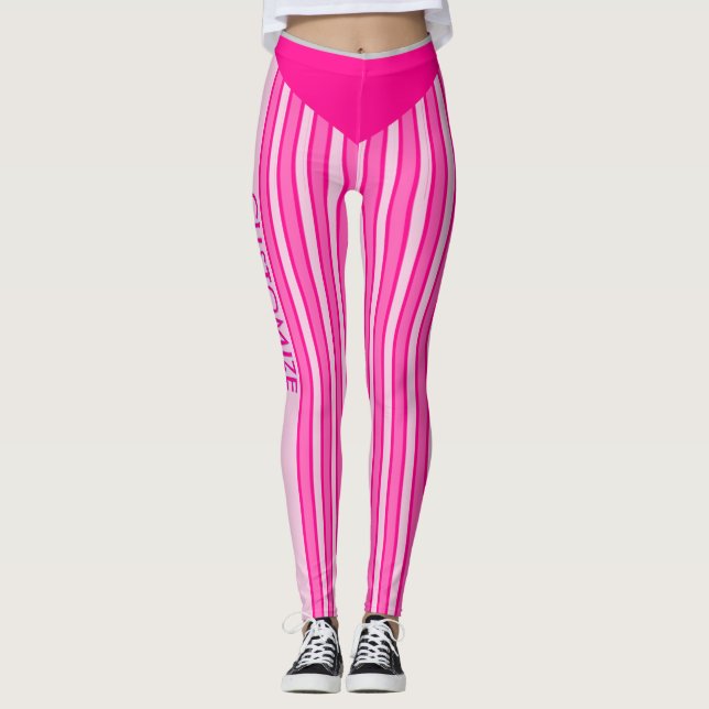Fuschia & Rosa Randiga Leggings med Anpassad Text (Framsida)