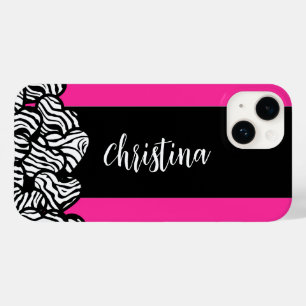 Fuschia rosa svart vitt zebra mönstrad hjärta namn