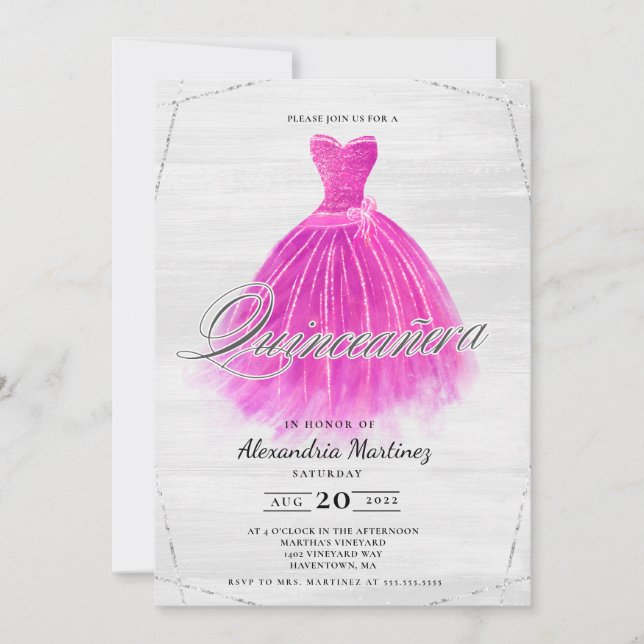 Fuschia wood dress glitter Quinceañera-inbjudan Inbjudningar (Framsida)