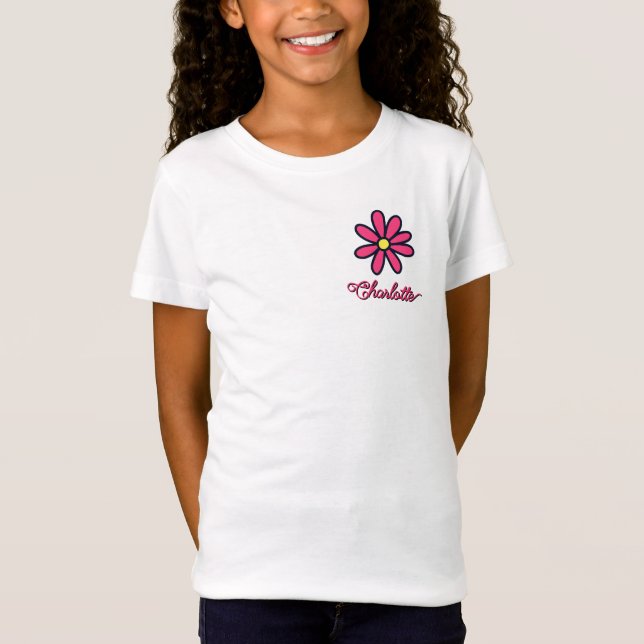 Fuscia Flower Doodle Personalized T Shirt (Framsida)