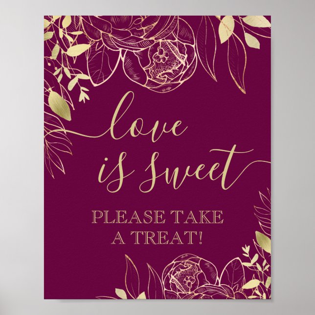 Fushcia & Guld Modern Blommigt Sweet Favor Bord Poster (Framsidan)