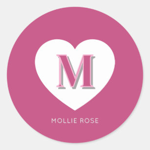 Fushcia Rosa Monogram Runt Klistermärke